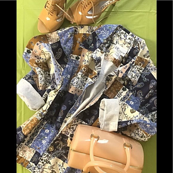 The TOG Shop Jackets & Blazers - Blue Paisley Patchwork Button Front Jacket Sz PM